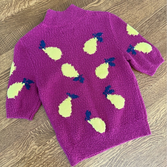 ANTHROPOLOGIE Maeve Divendra Pear Knit Sweater Novelty Fruit Kitsch Retro S M - Picture 3 of 9